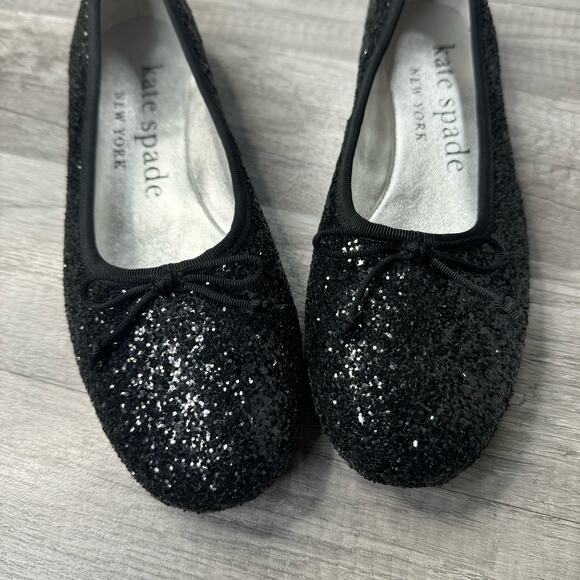 Kate Spade New York Honey Glitter Ballet Flats Black Bow Size 8 - Picture 2 of 8